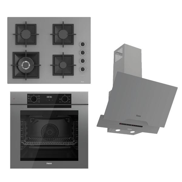 Ferre FRYART-SILENTART Serisi Gri Set (SC408-WFA + QEP63CPR +D065-SA ) - Döküm Izgara / 65 cm Ocak - Image 1