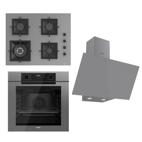 Ferre FRYART Serisi Gri Set (SC408-WFA + QEP63CPR +D079 ) - Döküm Izgara / 65 cm Ocak - Image 1