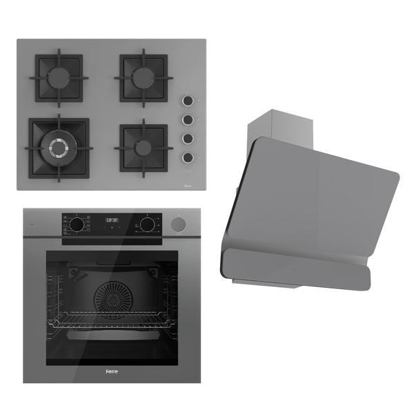 Ferre FRYART Serisi Gri Set (SC408-WFA + QEP63CPR +D082 ) - Döküm Izgara / 65 cm Ocak - Image 1
