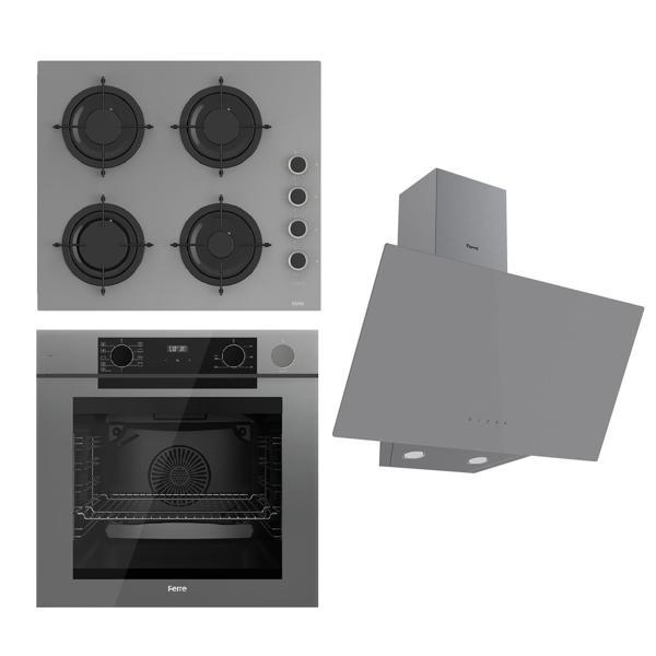 Ferre STEAMART-FRYART Serisi Gri Set (CS208-FA + QEP64CPR +D079 ) - Emaye Izgara / Kademeli Musluk - Image 1