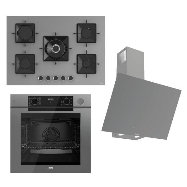 Ferre STEAMART-FRYART-SILENTART Serisi Gri Set (SS038 + QEP64CPR +D079-SA ) - Döküm Izgara / 75 cm Ocak - Image 1