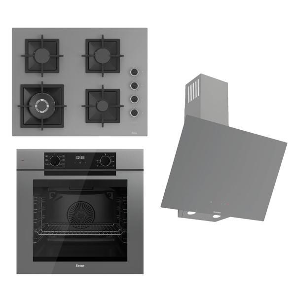 Ferre FRYART-SILENTART Serisi Gri Set (SC408-WFA + QEP63CPR +D079-SA ) - Döküm Izgara / 65 cm Ocak - Image 1