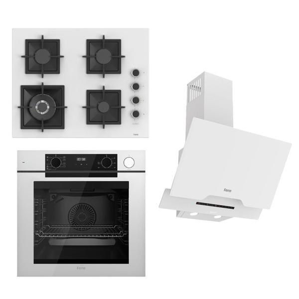 Ferre STEAMART-FRYART-SILENTART Serisi Beyaz Set (SC406-WFA + QEP64CB +D064-SA ) - Döküm Izgara / 65 cm Ocak - Image 1