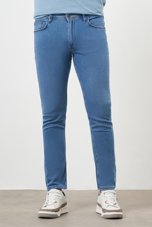  Erkek Mavi Denim 5 Cep Slim Fit Jean Kot Pantolon - Image 1