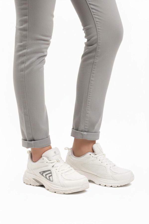 Beyaz Hafızalı Taban Hafif Esnek Fileli Unisex Spor Ayakkabı Dipper G - Image 1