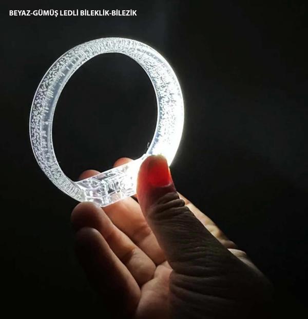Beyaz-gümüş Led Işıklı Baskı Yapılabilen Pilli Bileklik Bilezik 1,5 Cm Genişlik - Image 1