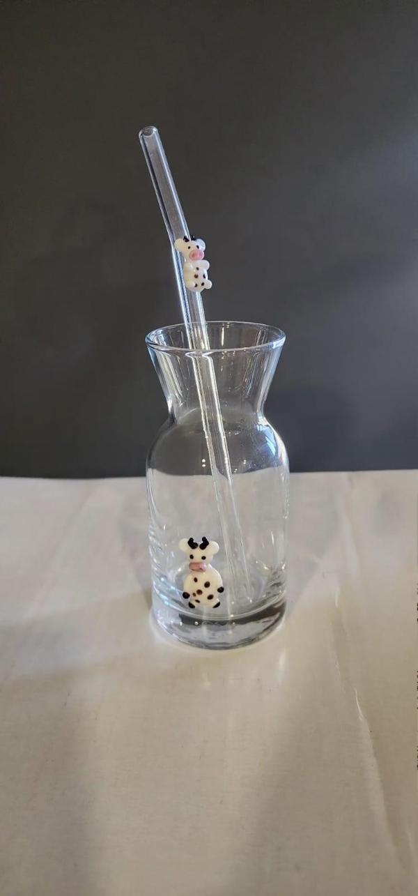 istanbul inek figürlü pipetli cam sütlük - Image 1