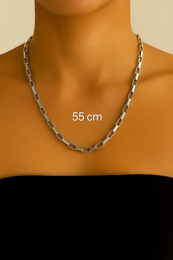 Gümüş Renk Cubixs Küp Model Zincir Unisex Çelik Kolye - 3343 - Image 1
