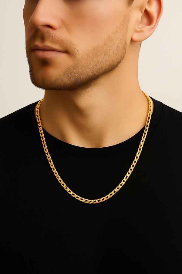 Altın Renk Cuban İnce Paslanmaz Çelik Unisex Erkek Zincir Kolye 55 Cm. Çelik Kolye - 3336 - Image 1