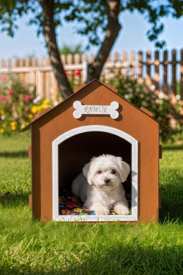 Ahşap Özel İsim Baskılı Dekoratif Köpek Evi-Kulübesi, Küçük Irk Köpekler İçin Kulübe, Köpek Kulübesi Kahverengi - Image 1