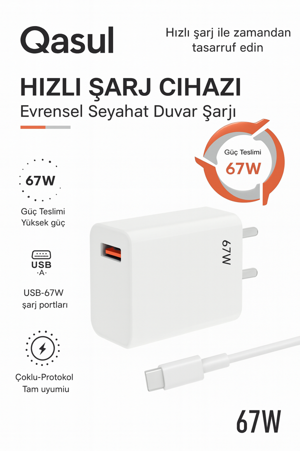 67W Turbo Sayaçlı Süper Hızlı Şarj Cihazı iPhone Samsung Xiaomi Laptop Uyumlu  - Image 1