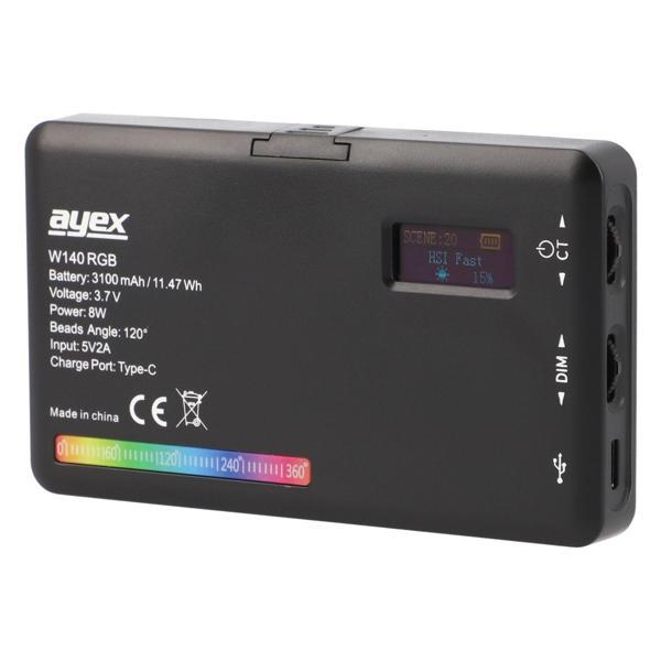 ayex W140 RGB LED Video Işığı – 20 Özel Işık Efekti, LCD Ekran, Dahili 3100mAh Batarya - Image 1