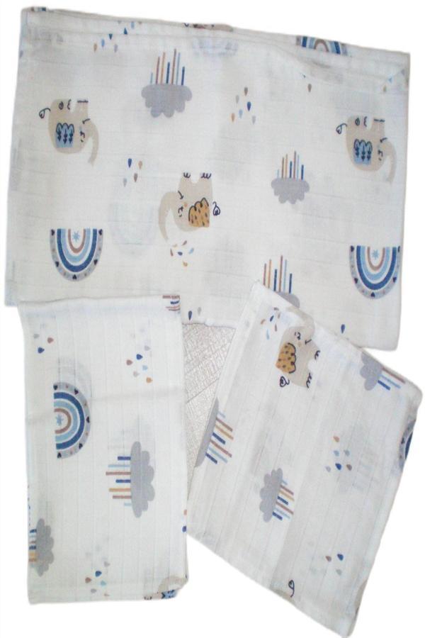 More Home Müslin Bezi Set 5 Parça 90x90 % 100 Pamuklu Filli Bulutlu Açık Gri - Image 1