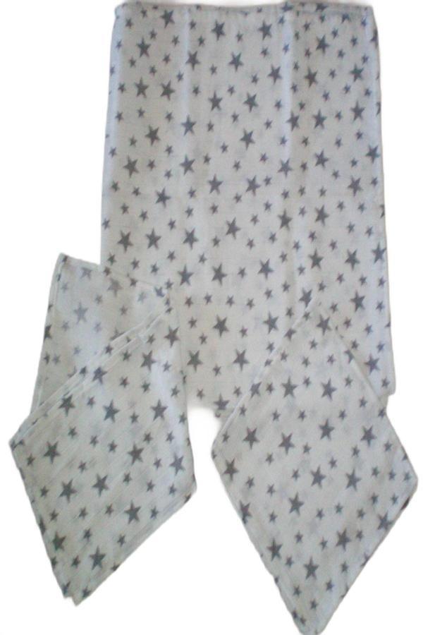 More Home Müslin Bezi Set 5 Parça 90x90 % 100 Pamuklu Yıldızlı Gri - Beyaz - Image 1