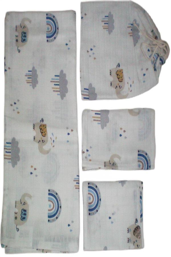 Müslin Bezi Bebek Set 6 Parça 100 90x90  % Pamuklu Bulut Filli Gri - Beyaz - Image 1