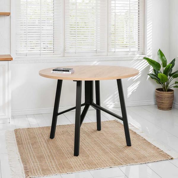 Round Yuvarlak Yemek Masası - Ceviz/Siyah 110x110x76 cm - Image 1