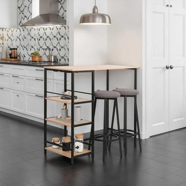 Step-Up 2 Tabureli Yüksek Ayaklı Raflı Yemek Masası Ceviz/Siyah 100x50x100 - Image 1