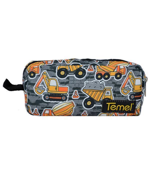 Temel İş Makinalı Desenli Gri Tek Gözlü Kalem Çantası - Image 1