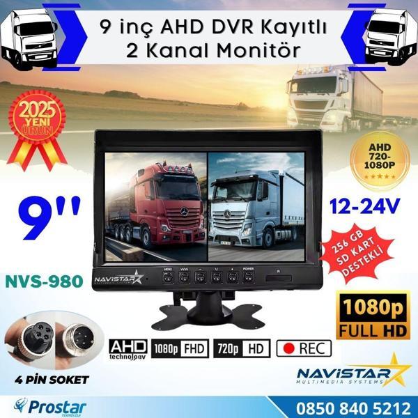 Kayıtlı 9 inç ikiye Bölen 2 Kanal Split AHD 1080P/720P destekli 4 Pin 256 GB SD Destekli Monitör - Image 1