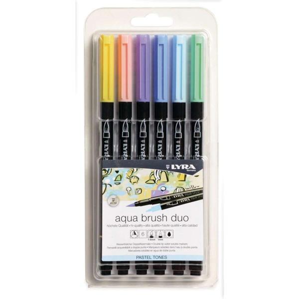 Supertrend Aqua Brush Duo Çift Taraflı Fırça Uçlu Çizim Kalemi Seti 6 Renk PASTEL TONES - Image 1