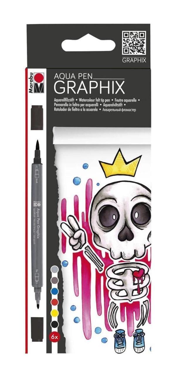 Supertrend Graphix Aqua Pen Çift Uçlu Grafik Çizim Manga Marker Kalemi Seti 6 Renk King Of Bubblegum - Image 1