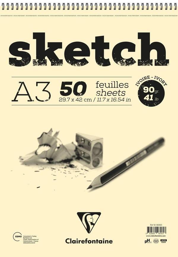 Supertrend Ivory Sketch Eskiz Çizim Defteri Üstten Spiralli 90 gr. A3 50 yp. - Image 1