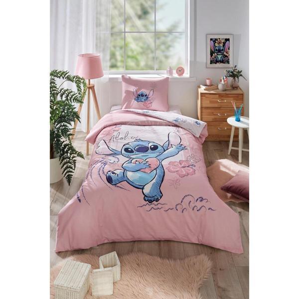 ÖZDİLEK STİTCH ALOHA TEK KİŞİLİK LİSANSLI NEVRESİM TAKIMI PEMBE - Image 1