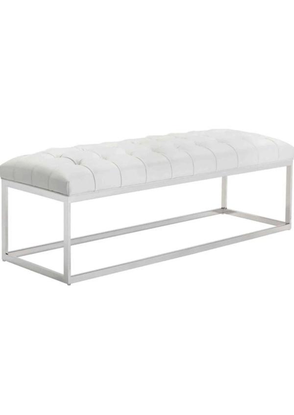   Nish Modern Döşemeli Beyaz Metal Ayaklı Bench - Image 1