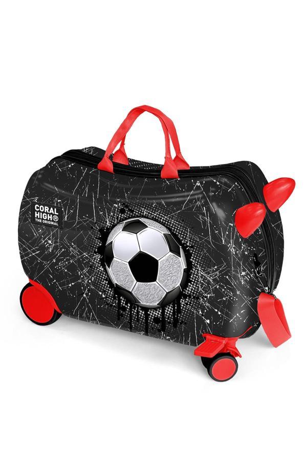 Coral High Siyah Kids Futbol Desenli Otur-Çek Çocuk Valizi 16369 - Image 1