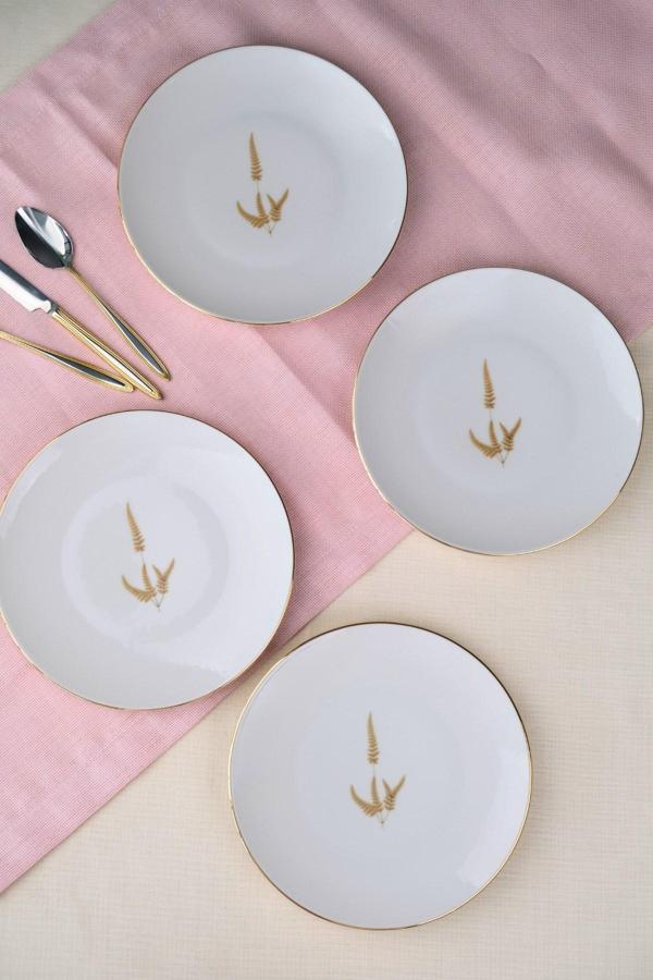 Tabak Evi Porselen Natura Marinum Altın Yaldız Pasta Tabağı 20,50cm 4 lü - Image 1