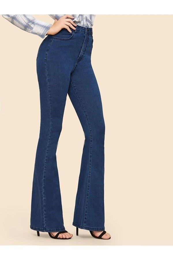 Kleshus Ganikus 2025 Ispanyol Lacivert Kot Yüksek Bel Likralı Ekstra Esnek Flare Jeans Kot Pantolon - Image 1