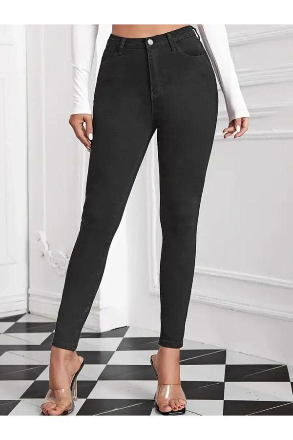 Kleshus Ganikus Kadın Siyah Yüksek Bel Dar Paça Toparlayıcı Skinny Jean Kot Pantolon - Image 1