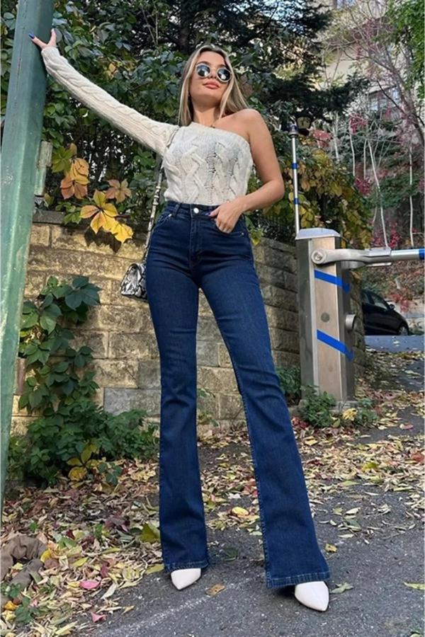 Kleshus Ganikus KADIN İSPANYOL PAÇA YÜKSEK BEL KOT PANTOLON - Image 1