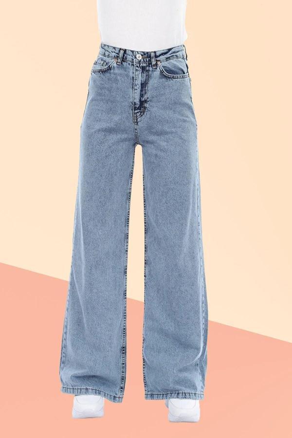 Kleshus Ganikus Pamela Kar Yıkama Mavi Kot Yüksek Bel Likralı Palazzo Bol Paça Jeans Kot Pantolon - Image 1