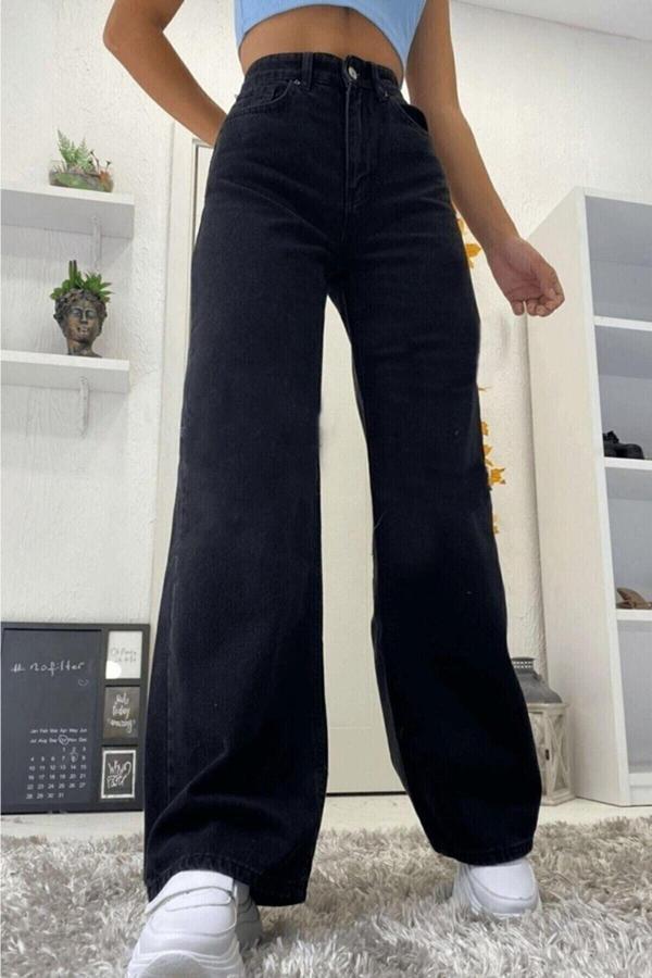 Kleshus Ganikus JnsWrlds Yüksek Bel Siyah Kot Pantolon Siyah Salaş Jeans Likralı Esnek Pamela - Image 1