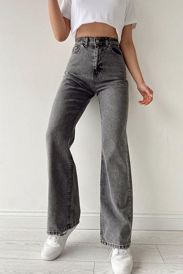 Kleshus Ganikus Füme Kadın Bol Paça Kadın Kot Pantolon , Gold Salaş Kadın Jeans Likralı Palazzo - Image 1