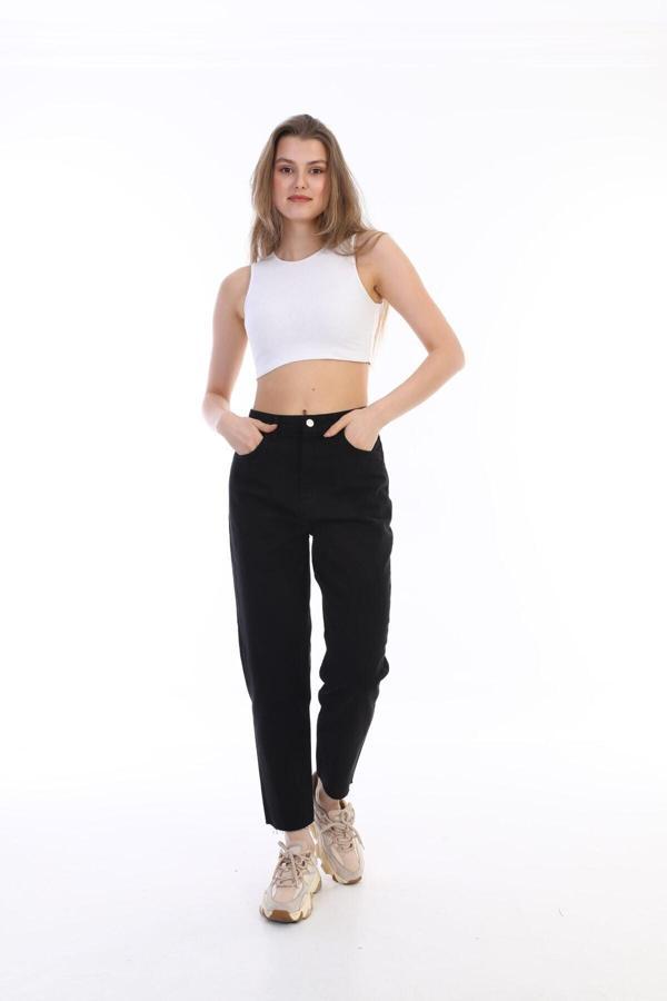 Mooishan Siyah Yüksek Bel Mom Fit Jean Pantolon - Image 1