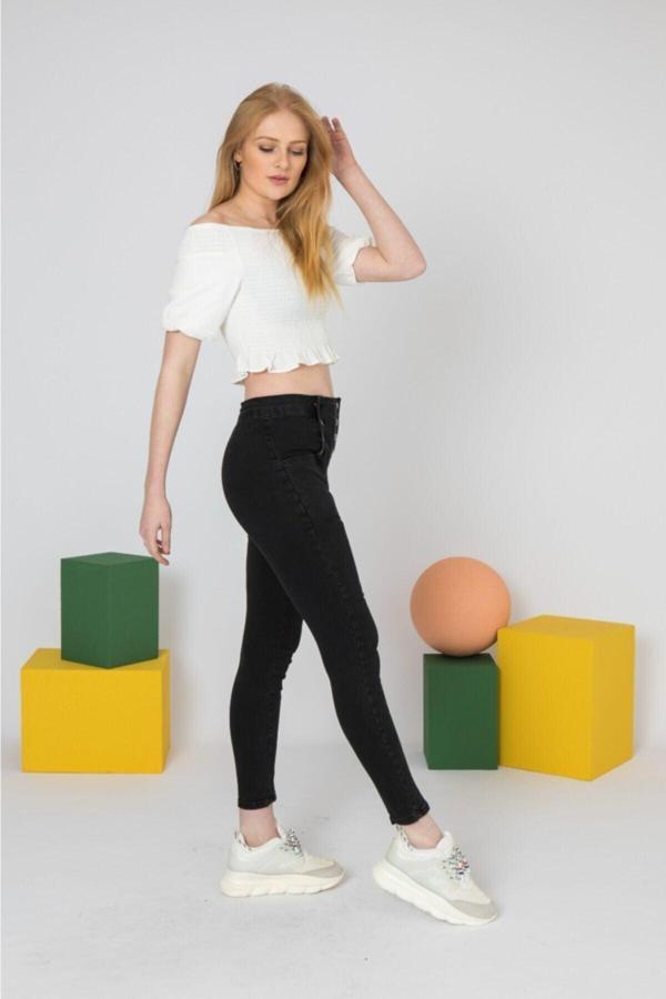 Mooishan Kadın Siyah Skinny Likralı Pantolon - Image 1