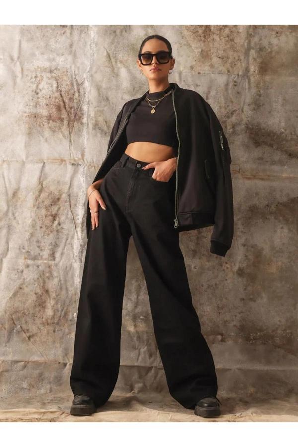 Mooishan Salaş Jeans Siyah Kot Pantolon  Likralı Esnek - Image 1