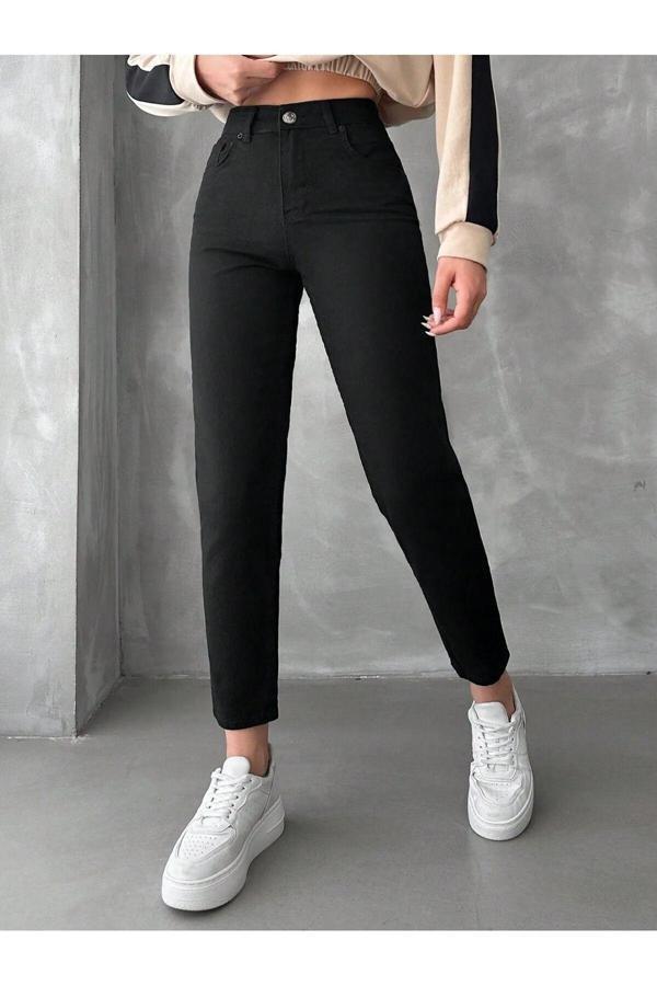 Kleshus Ganikus Siyah Mom Pantolon Jeans Likralı Esnek Kot Jns - Image 1