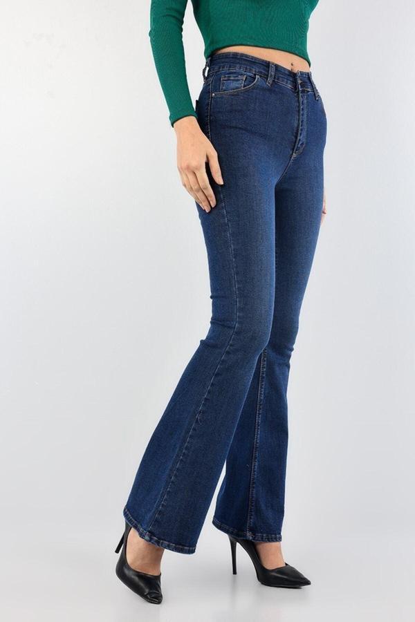 Kleshus Ganikus Kadın Lacivert Ispanyol Paça Likralı Kot Pantolon - Image 1