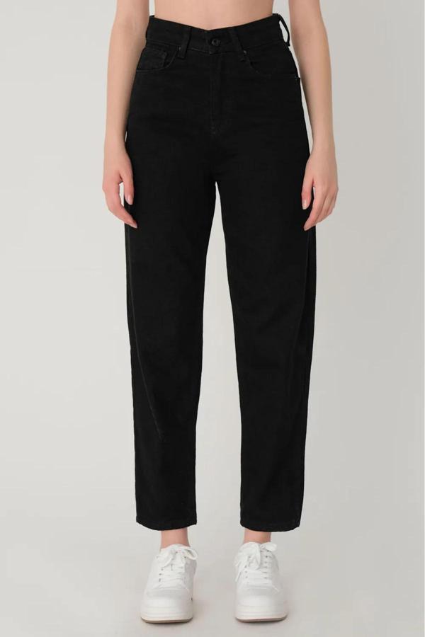 Kleshus Ganikus Kadın Siyah Mom Jeans Esnek Kot Pantolon - Image 1