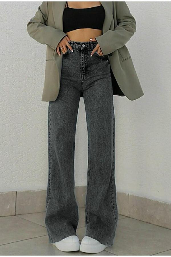 Mooishan Taylor Kadın Füme Likralı Bol Paça Jean Salaş Wide Leg Antrasit Kot Pantolon - Image 1