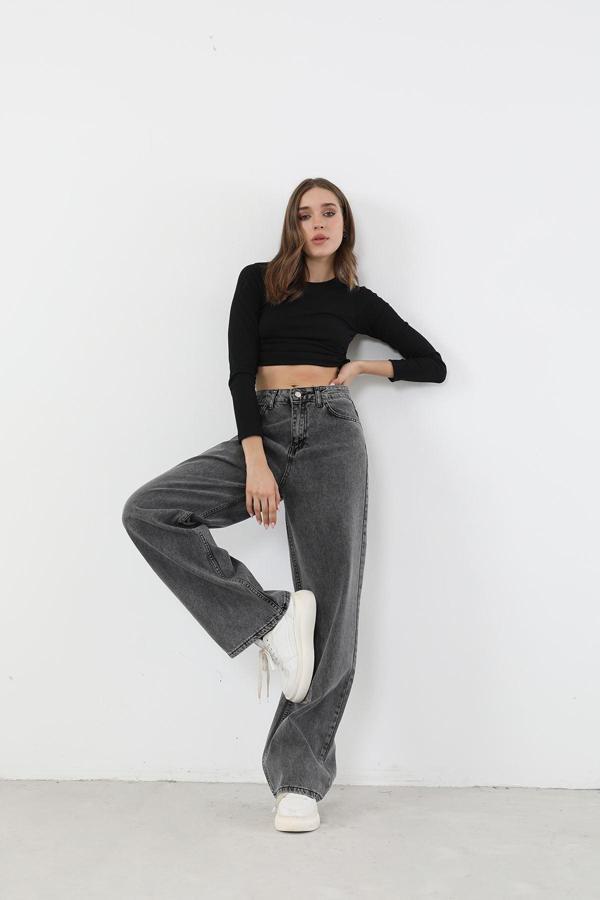 Kleshus Ganikus Jnswrld Gül Füme Power Likralı Süper Yüksek Bel Salaş Jeans Palazzo Pantolon Jnswrld - Image 1