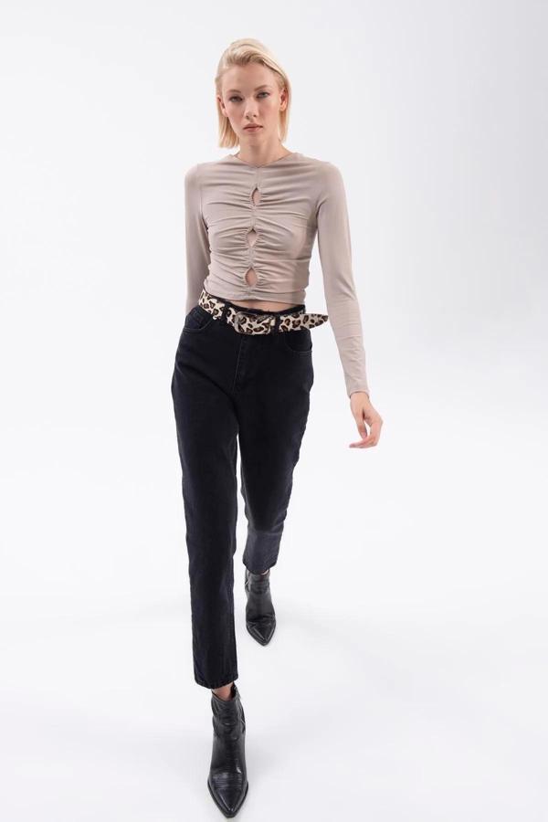 Mooishan Siyah Kadın Mom Jean Yüksek Bel Likrasız %100 Pamuk Kot Pantolon Anna Model - Image 1