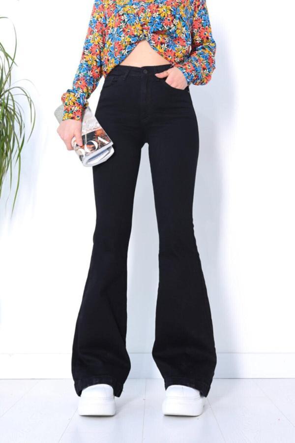 Mooishan Ispanyol Paça Siyah Jean Ekstra Likra Yüksek Bel Uzun Bacak (toparlayıcı) - Image 1