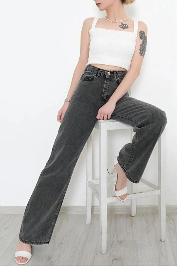 Mooishan Likralı Salaş  Pantolon Füme Jeans - Image 1