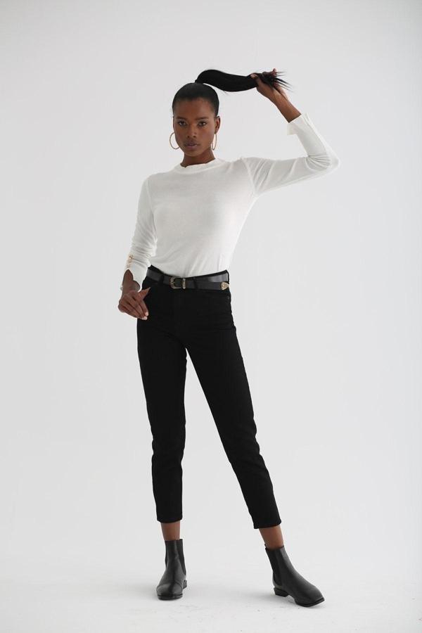 Mooishan Zero Max Yüksek Bel Siyah Likralı Mom Jeans Esnek Kot Pantolon - Image 1