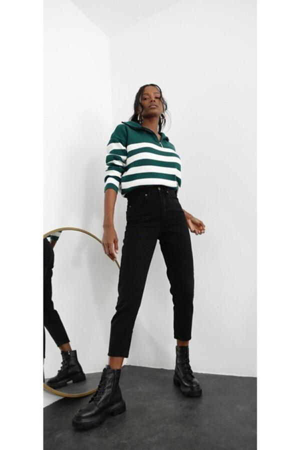 Kleshus Ganikus Mary Siyah Yüksek Bel Mom Jeans - Image 1