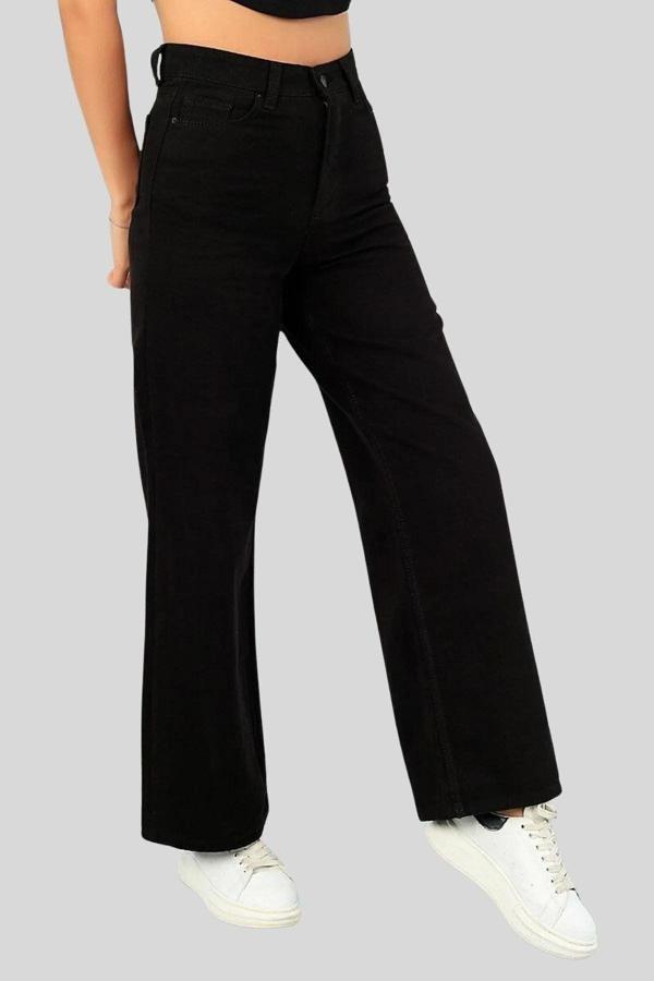 Kleshus Ganikus Palazzo Siyah Salaş Kadın Jeans Likralı Esnek - Image 1